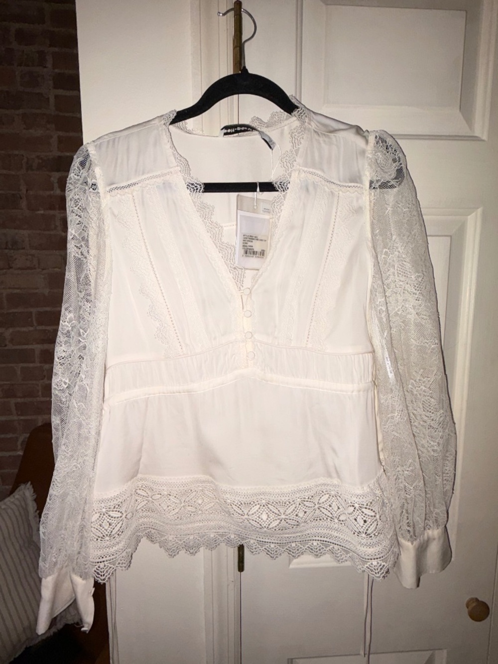Self Portrait Lace Trimmed Relaxed Blouse